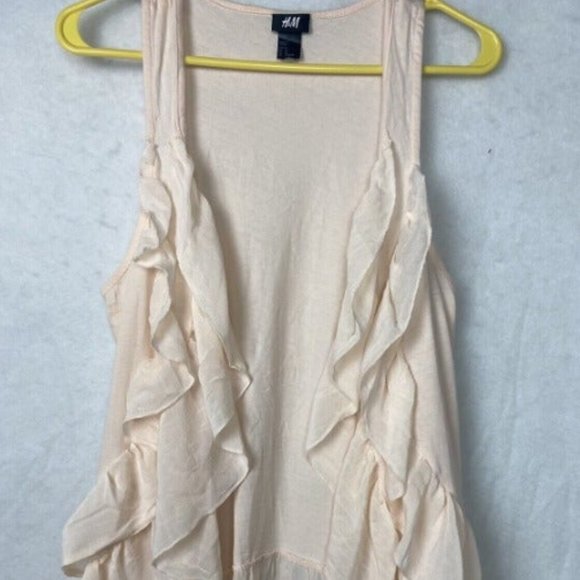 H&M Cream Ruffle sleeveless Women's Open Front Cocoon Cardigan size M - Picture 1 of 6